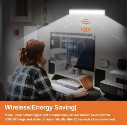Motion Sensor LED Under Cabinet Lamp Dimmable Rechargeable Night Light