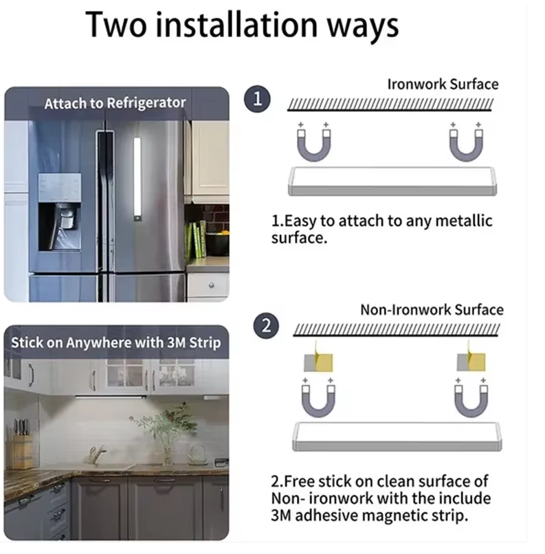 Motion Sensor LED Under Cabinet Lamp Dimmable Rechargeable Night Light