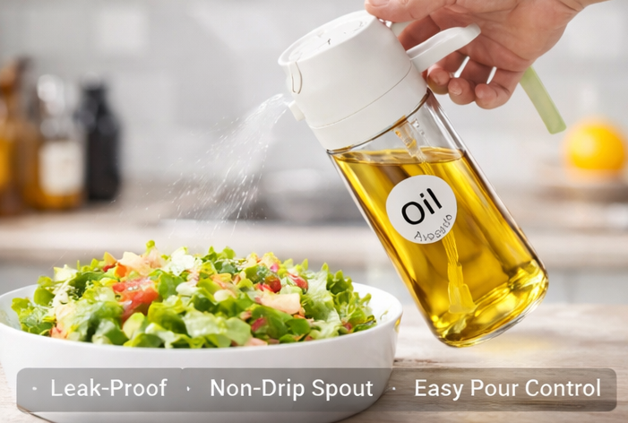 2PCS 2in1 Olive Oil Dispenser Bottle 500ml Plastic Oil Sprayer