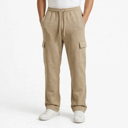 Men’s Beige Cargo Pants – Relaxed Fit Drawstring Trousers with Utility Pockets