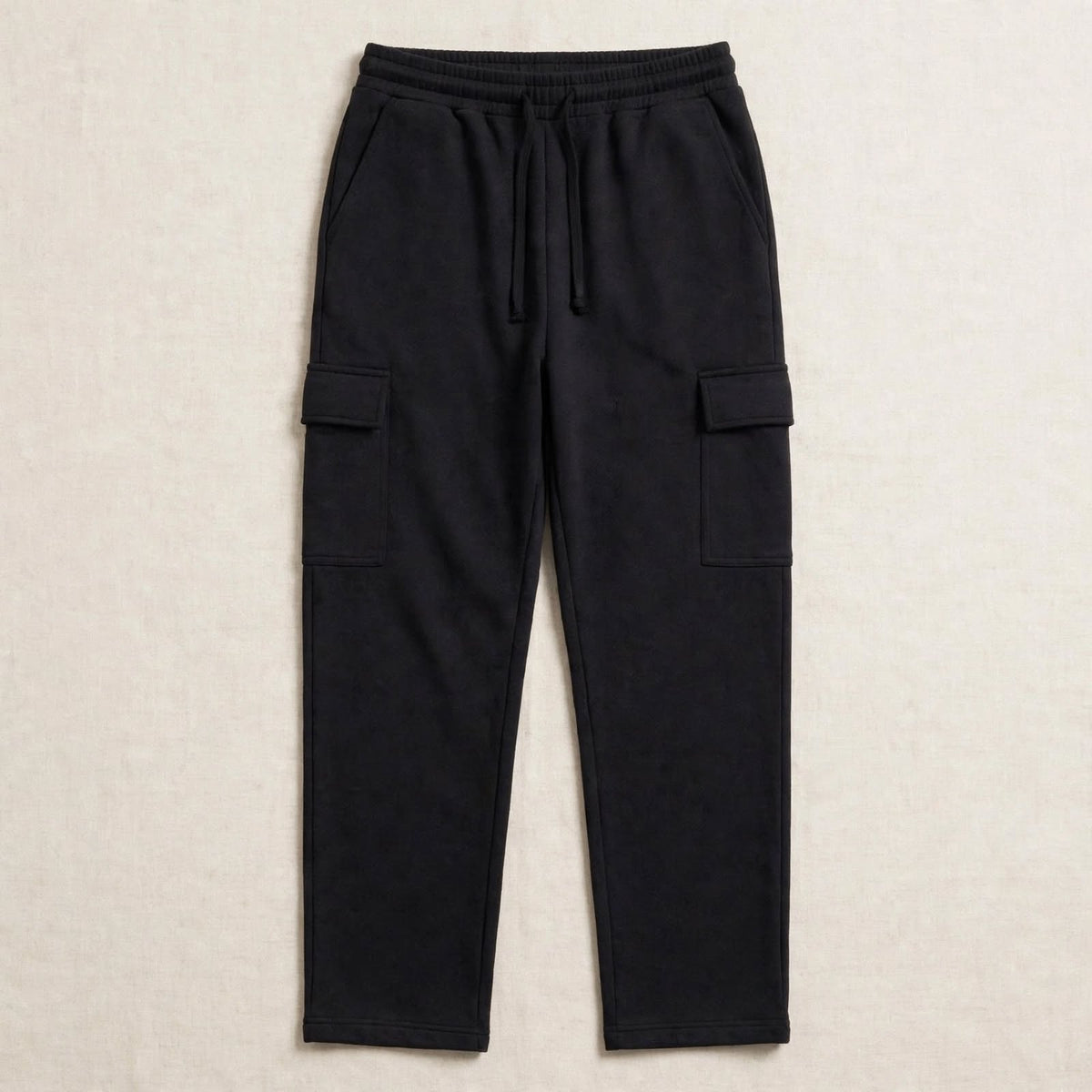 Men’s Black Cargo Pants – Relaxed Fit Drawstring Trousers with Utility Pockets