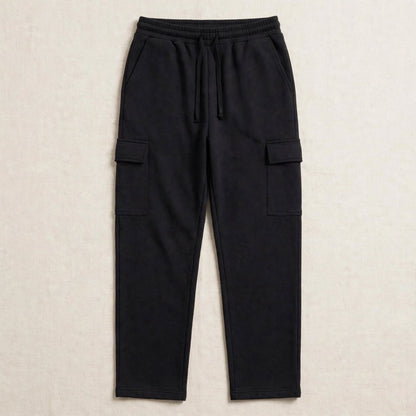 Men’s Black Cargo Pants – Relaxed Fit Drawstring Trousers with Utility Pockets