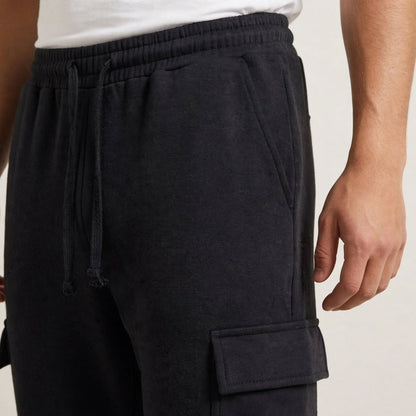 Men’s Black Cargo Pants – Relaxed Fit Drawstring Trousers with Utility Pockets