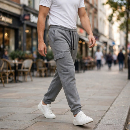 Men’s Gray Cargo Trousers – Modern Relaxed Fit Casual Pants with Side Pockets