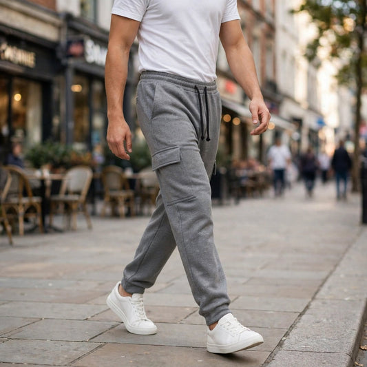 Men’s Gray Cargo Trousers – Modern Relaxed Fit Casual Pants with Side Pockets