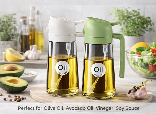 2PCS 2in1 Olive Oil Dispenser Bottle 500ml Plastic Oil Sprayer